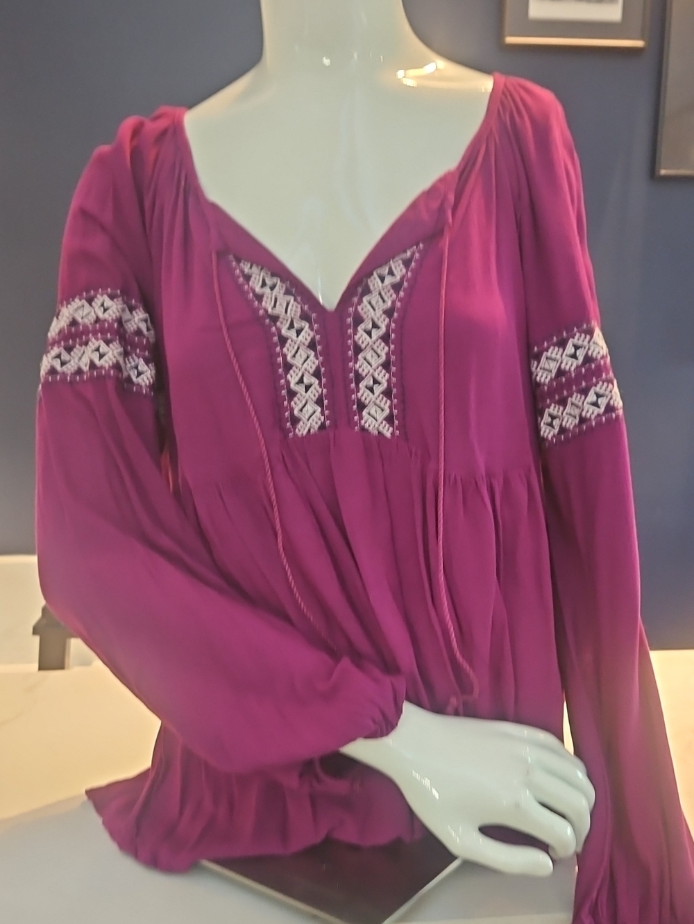 Old Navy Purple Embellished Blouse with Tie Front